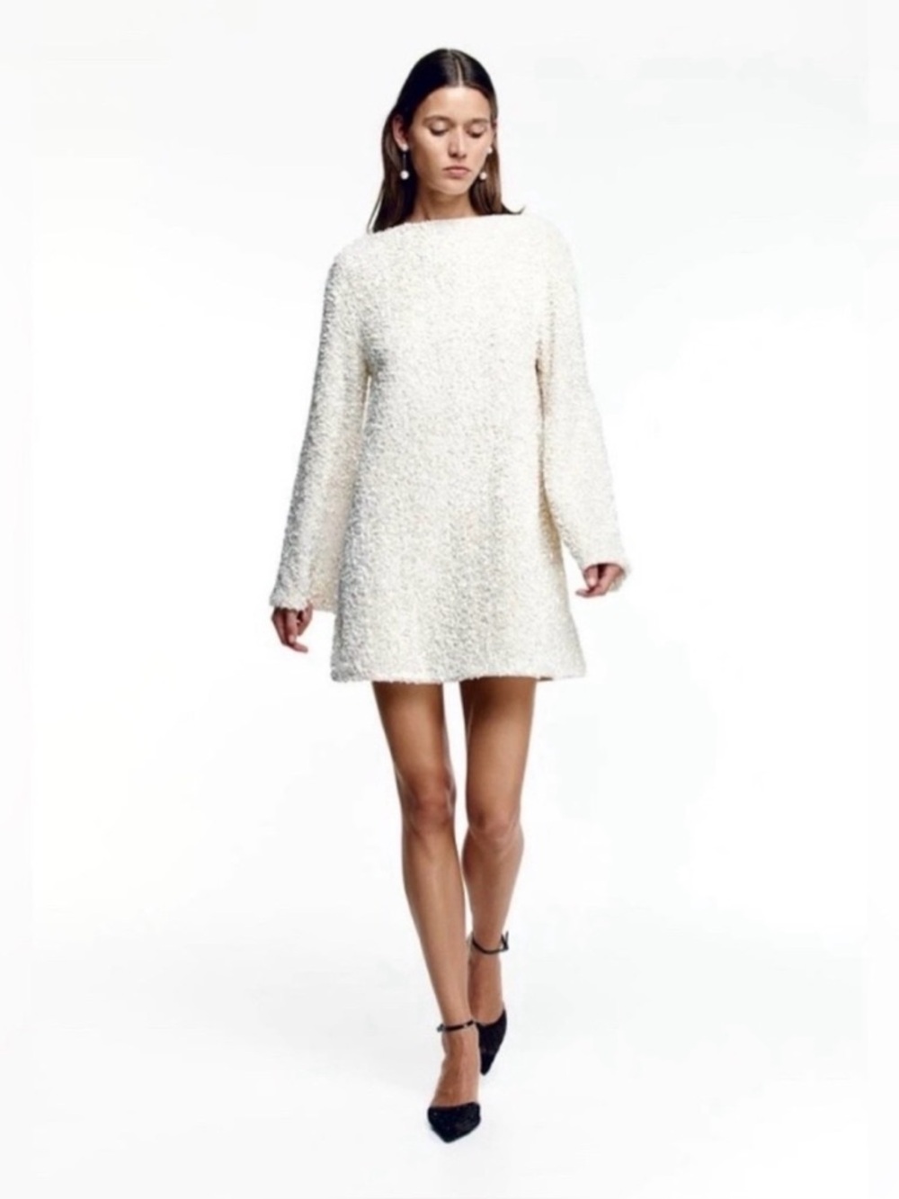 H&M Limited Edition Holiday White Sequined Tie-back Bow Dress